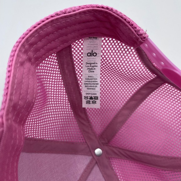 Alo Yoga Pink Mesh District Trucker Hat Embroidered Logo Adjustable Snapback - Picture 6 of 6